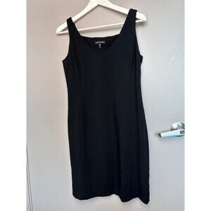 EILEEN FISHER Black V Neck Sleeveless Knee Length Dress Silk‎ Lined Size Small